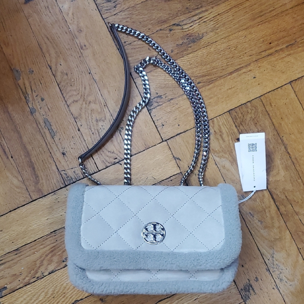 Gray Quilted Chain Shoulder Bag